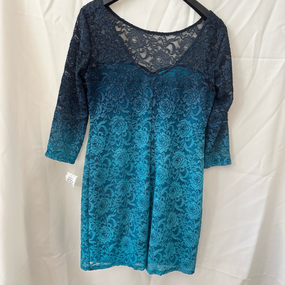 Jump‎ Girl Satin Teal Ruched Midi Pencil Dress Size L Cocktail Stretch - Picture 2 of 6